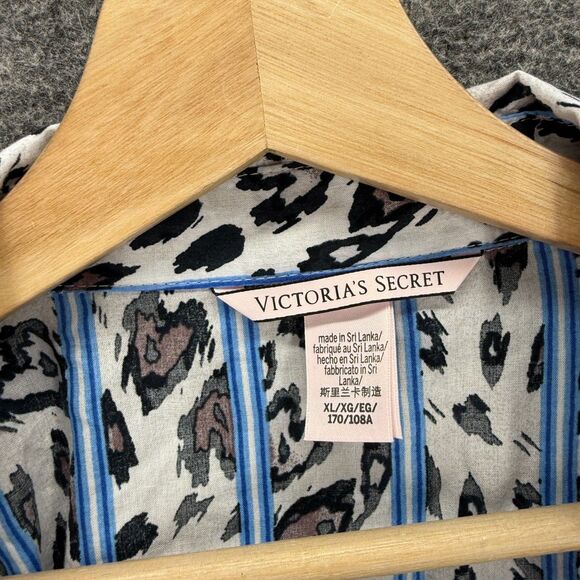 Victoria's Secret Sleepshirt Women XL White Animal Print Button Up Collared - Picture 3 of 6
